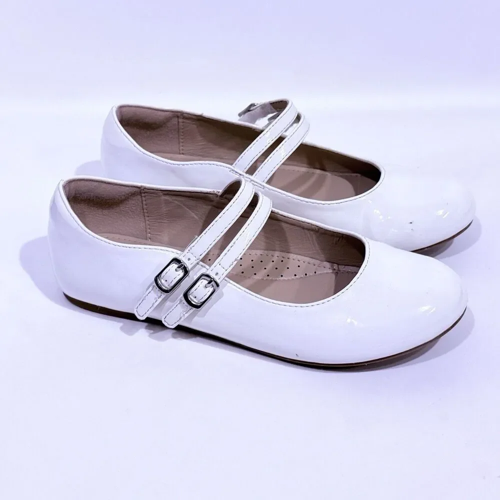 Girls Dress Shoes Mary Jane Flat Shoes Ballerina Flat for Party White Size 2